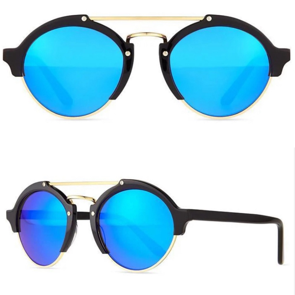 ILLESTEVA MILAN II SUNGLASSES - Blue mirrored polarized semi rimless round lens